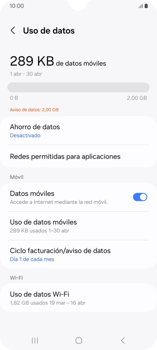 El consumo total de datos se visualiza ahora en la pantalla. El consumo total de datos se visualiza ahora en la pantalla.