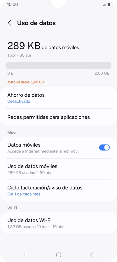 El consumo total de datos se visualiza ahora en la pantalla. El consumo total de datos se visualiza ahora en la pantalla.