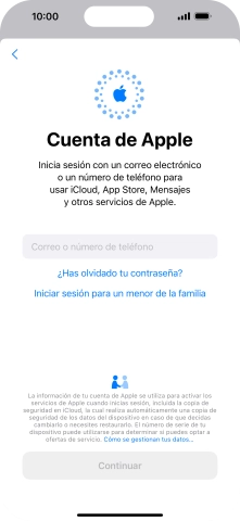 Pulsa Correo o número de teléfono e introduce el nombre de usuario de tu ID de Apple.