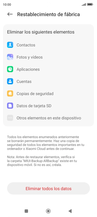 Pulsa Eliminar todos los datos.