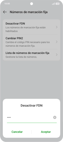 Introduce el código PIN2 y pulsa Aceptar.