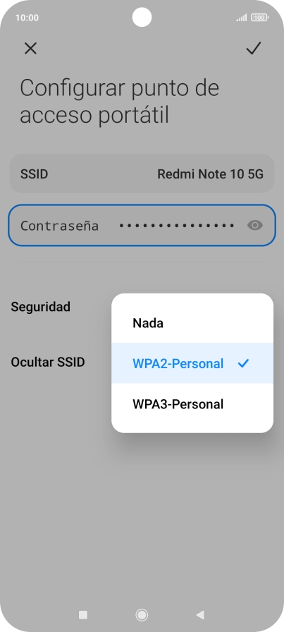 Pulsa WPA3-Personal para proteger la conexión wifi con una contraseña.