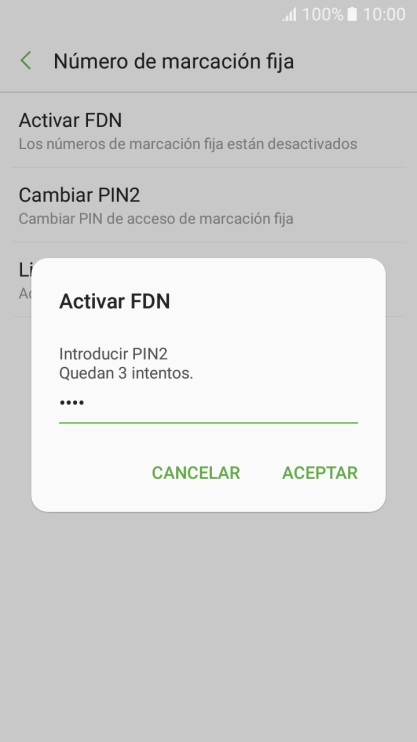 Introduce el código PIN2 y pulsa ACEPTAR.
