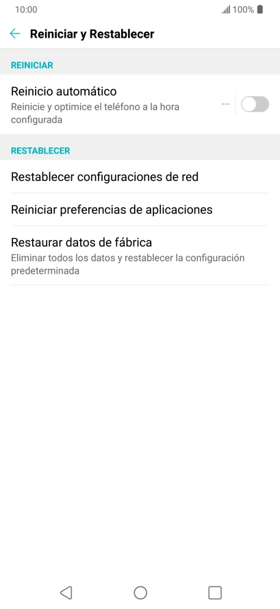 Pulsa Restaurar datos de fábrica.