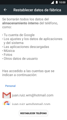 Pulsa RESTABLECER TELÉFONO.