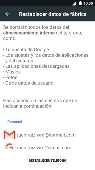 Pulsa RESTABLECER TELÉFONO.
