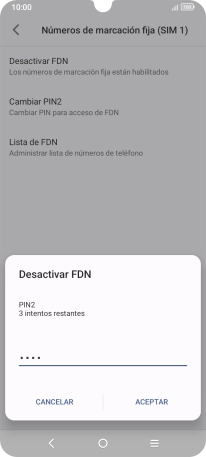 Introduce el código PIN2 y pulsa ACEPTAR.