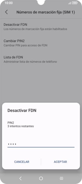 Introduce el código PIN2 y pulsa ACEPTAR.