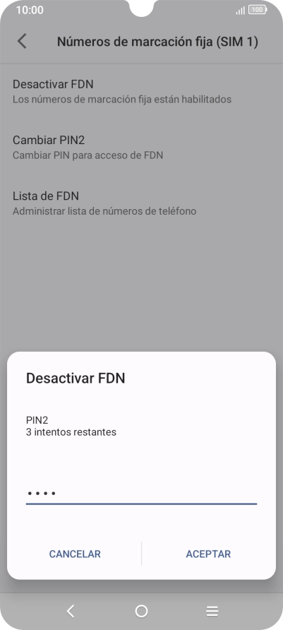 Introduce el código PIN2 y pulsa ACEPTAR.