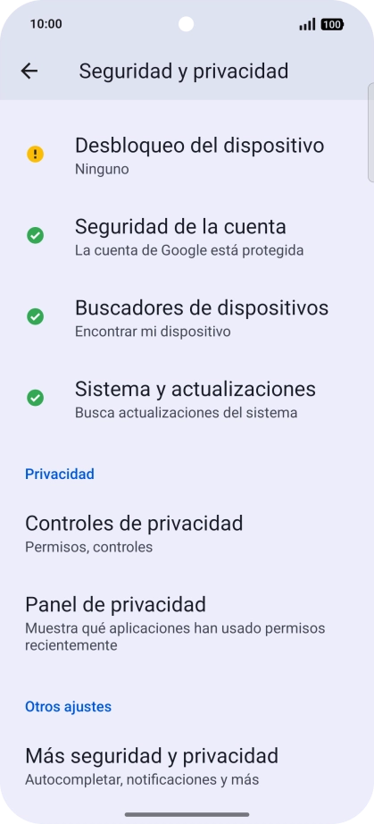 Pulsa Más seguridad y privacidad.