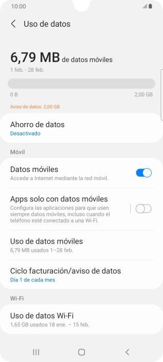 El consumo total de datos se visualiza ahora en la pantalla.
