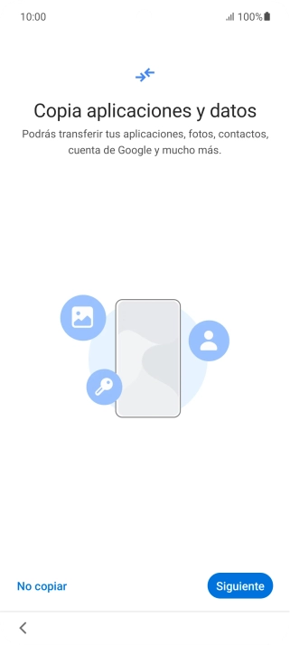 Puedes transferir el contenido de otro teléfono cuando activas tu teléfono por primera vez y cuando lo has restablecido. Cuando aparezca en la pantalla del teléfono esta imagen, ya está listo para la transmisión del contenido del otro teléfono.