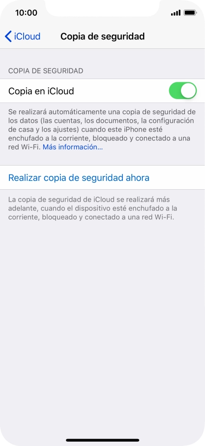 Pulsa Realizar copia de seguridad ahora y espera mientras se hace una copia de seguridad del contenido de la memoria del teléfono.