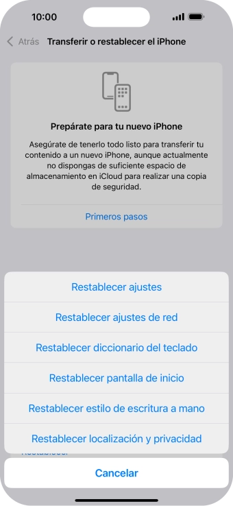 Pulsa Restablecer ajustes.
