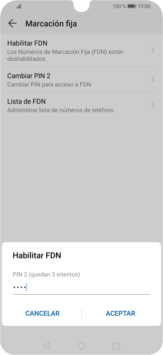 Introduce el código PIN2 y pulsa ACEPTAR.