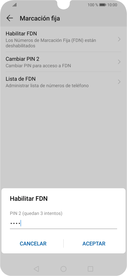 Introduce el código PIN2 y pulsa ACEPTAR.
