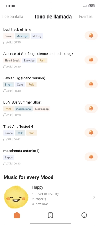 Pulsa los timbres de llamada deseados para escucharlos. Pulsa los timbres de llamada deseados para escucharlos.