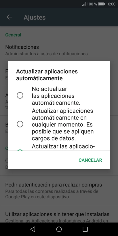 Para desactivar la actualización automática de apps, pulsa No actualizar las aplicaciones automáticamente..