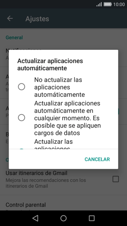 Para desactivar la actualización automática de apps, pulsa No actualizar las aplicaciones automáticamente.