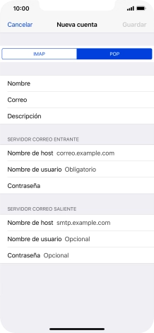 Pulsa Nombre de host e introduce el nombre del servidor de correo de entrada de tu proveedor de correo electrónico.