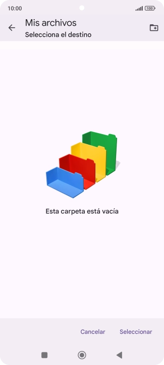 Si deseas crear una nueva carpeta, pulsa el icono de nueva carpeta y sigue las indicaciones de la pantalla para crearla.