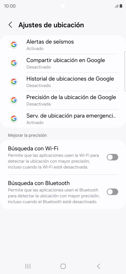 Pulsa Precisión de la ubicación de Google.