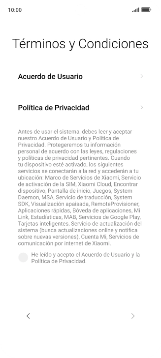 Pulsa en el campo  para aceptar los términos y condiciones.