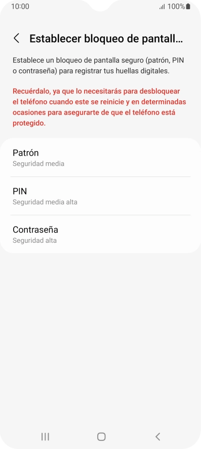 Pulsa el código de seguridad deseado y sigue las indicaciones de la pantalla para crear un código de seguridad del teléfono adicional.