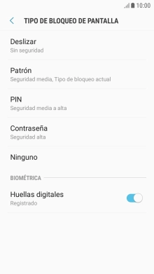 Pulsa Ninguno y sigue las indicaciones de la pantalla para desactivar el uso del código de seguridad.