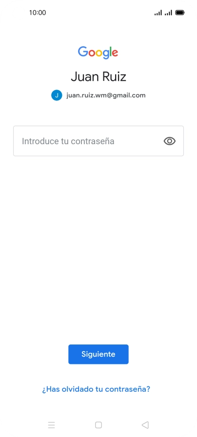 Pulsa Introduce tu contraseña e introduce la contraseña de tu cuenta de Google.