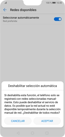 Pulsa ACEPTAR y espera mientras el teléfono está buscando redes.