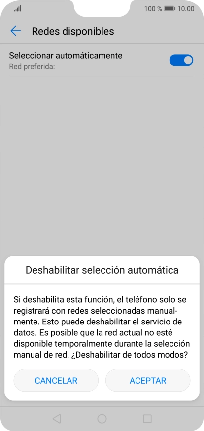 Pulsa ACEPTAR y espera mientras el teléfono está buscando redes.