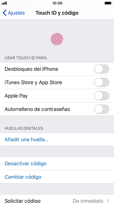 Pulsa Desactivar código e introduce el código de seguridad.