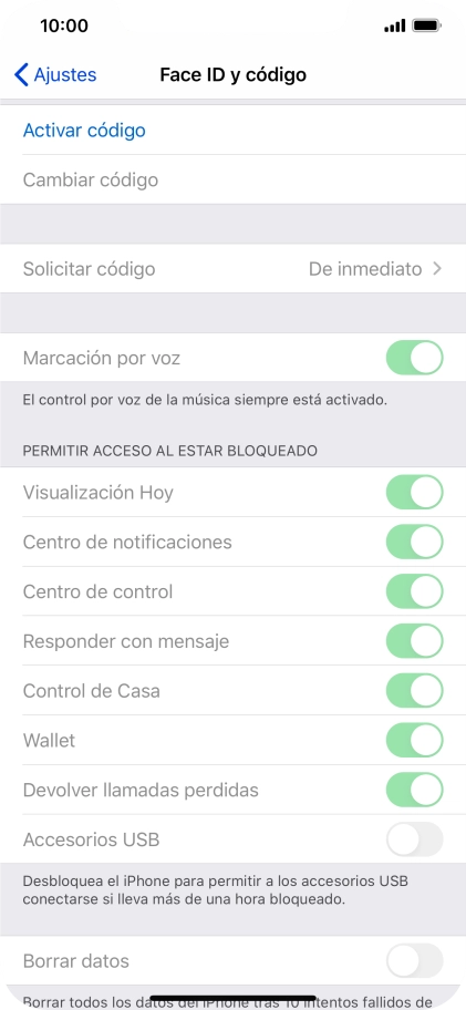 Pulsa Activar código e introduce un código de seguridad de libre elección dos veces seguidas.