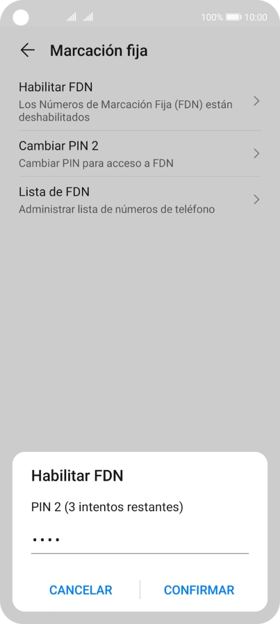 Introduce el código PIN2 y pulsa CONFIRMAR.