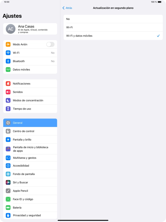 Para desactivar la actualización de apps en ejecución, pulsa No.