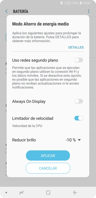 Pulsa APLICAR para activar la función.
