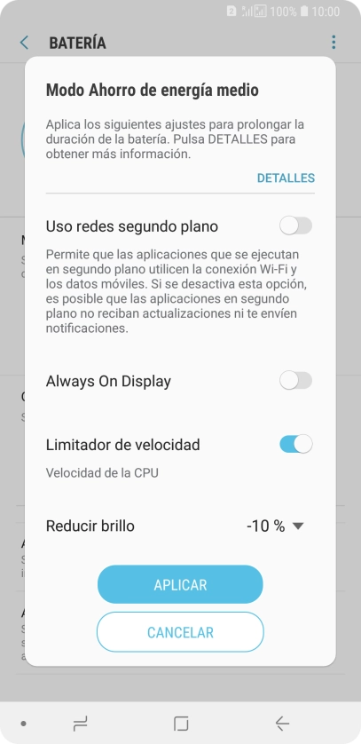 Pulsa APLICAR para activar la función.