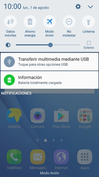 Pulsa Modo Avión para activar o desactivar la función.