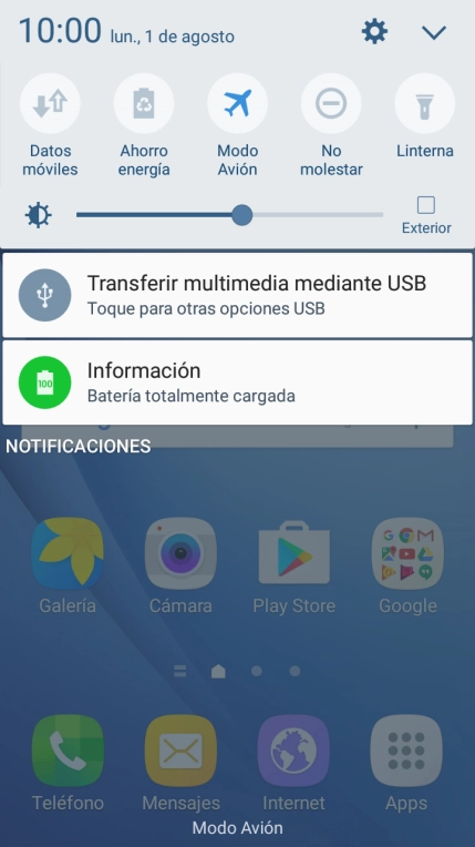 Pulsa Modo Avión para activar o desactivar la función.