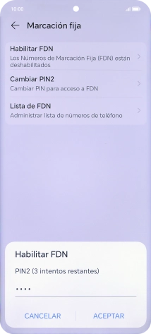 Introduce el código PIN2 y pulsa ACEPTAR.