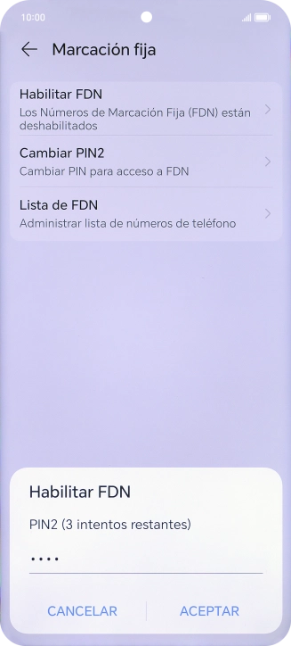 Introduce el código PIN2 y pulsa ACEPTAR.