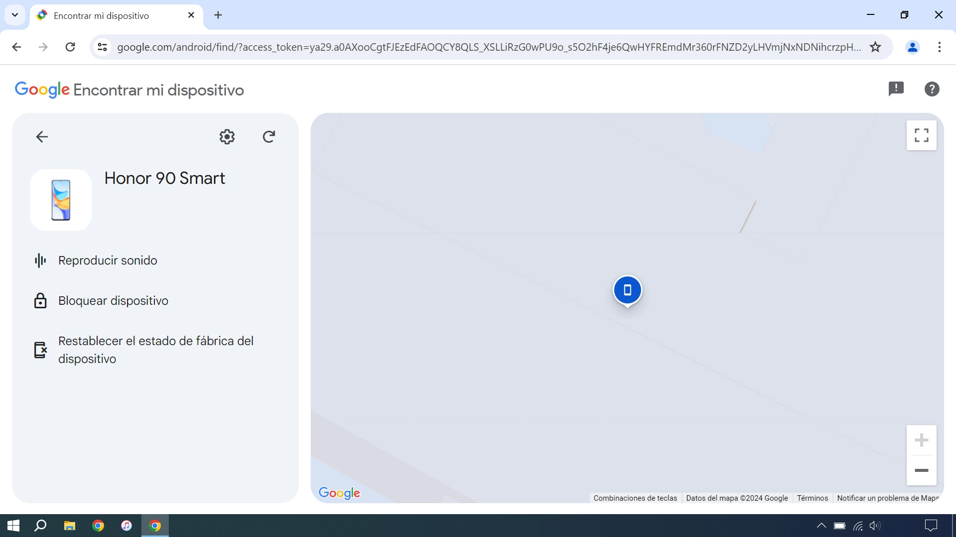 La última posición del teléfono se visualiza en el mapa.
