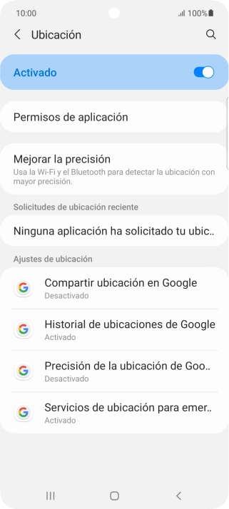 Pulsa Permisos de aplicación.