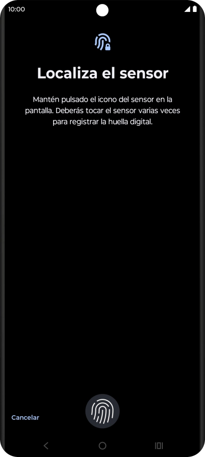 Sigue las indicaciones de la pantalla para crear una huella digital como código de seguridad.