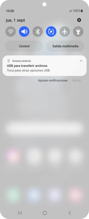 Pulsa Toca para otras opciones USB..