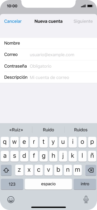Pulsa Correo e introduce tu dirección de correo electrónico.