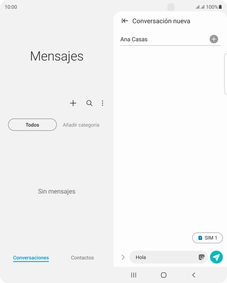 Pulsa el icono de envío cuando termines de escribir el mensaje corto.