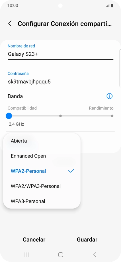 Pulsa WPA3-Personal para proteger la conexión wifi con una contraseña.