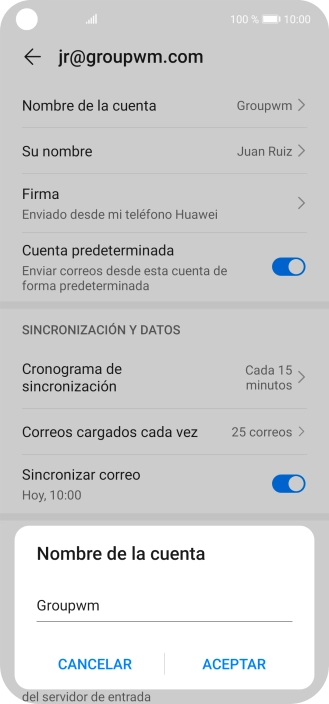 Introduce el nombre de la cuenta y pulsa ACEPTAR.
